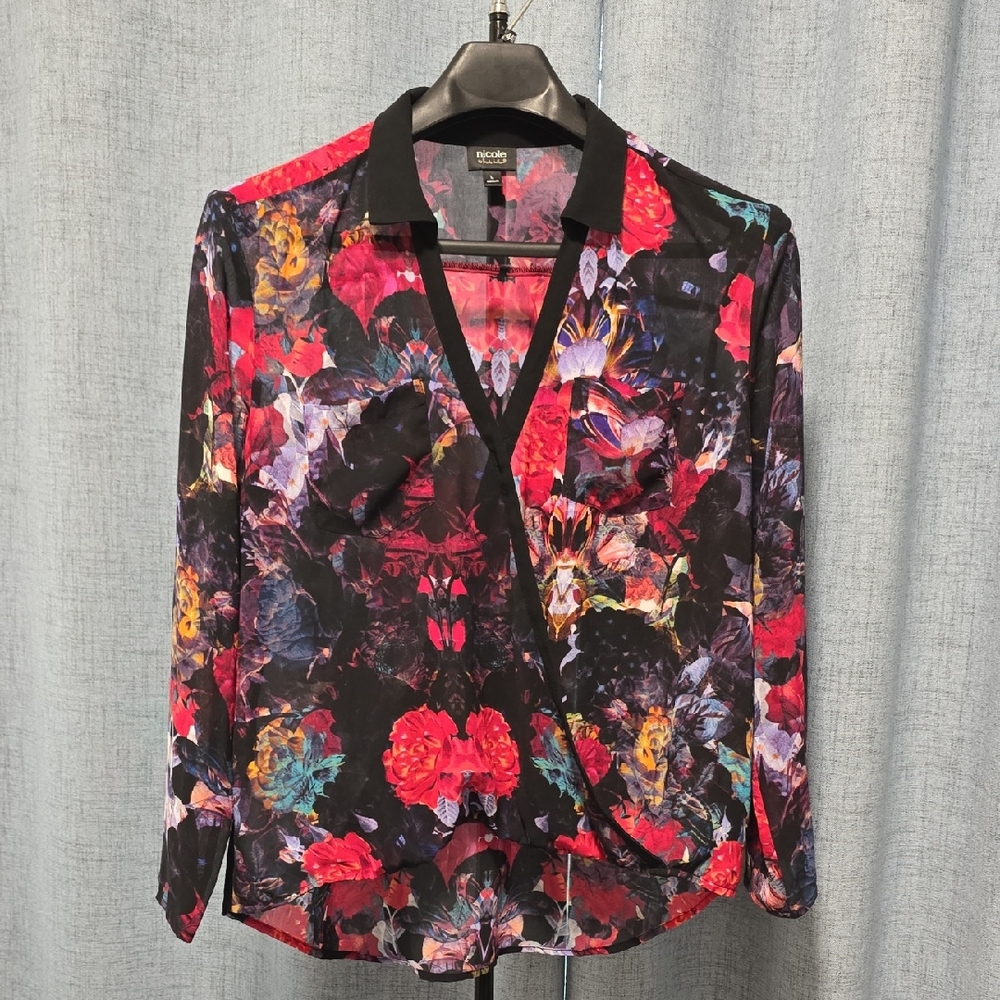 Nicole Miller Floral Blouse‎ - Black, Red, Purple Size Large
